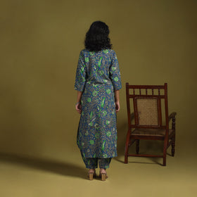 Blue - kalamkari printed cotton 2pc kurta set for women 02