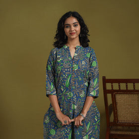 Blue - kalamkari printed cotton 2pc kurta set for women 02