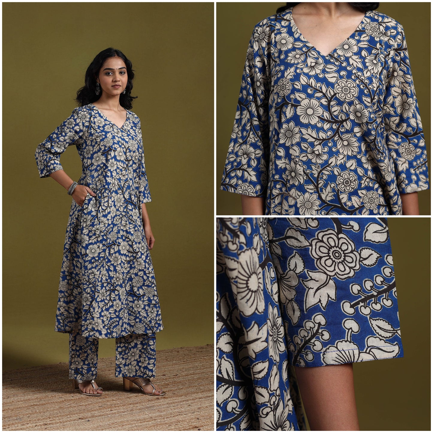 Kalamkari printed cotton 2pc kurta set for women 07