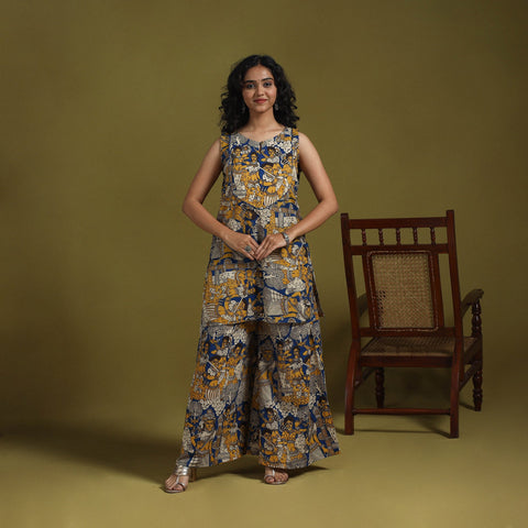 Blue - kalamkari printed cotton 2pc kurta set for women 15