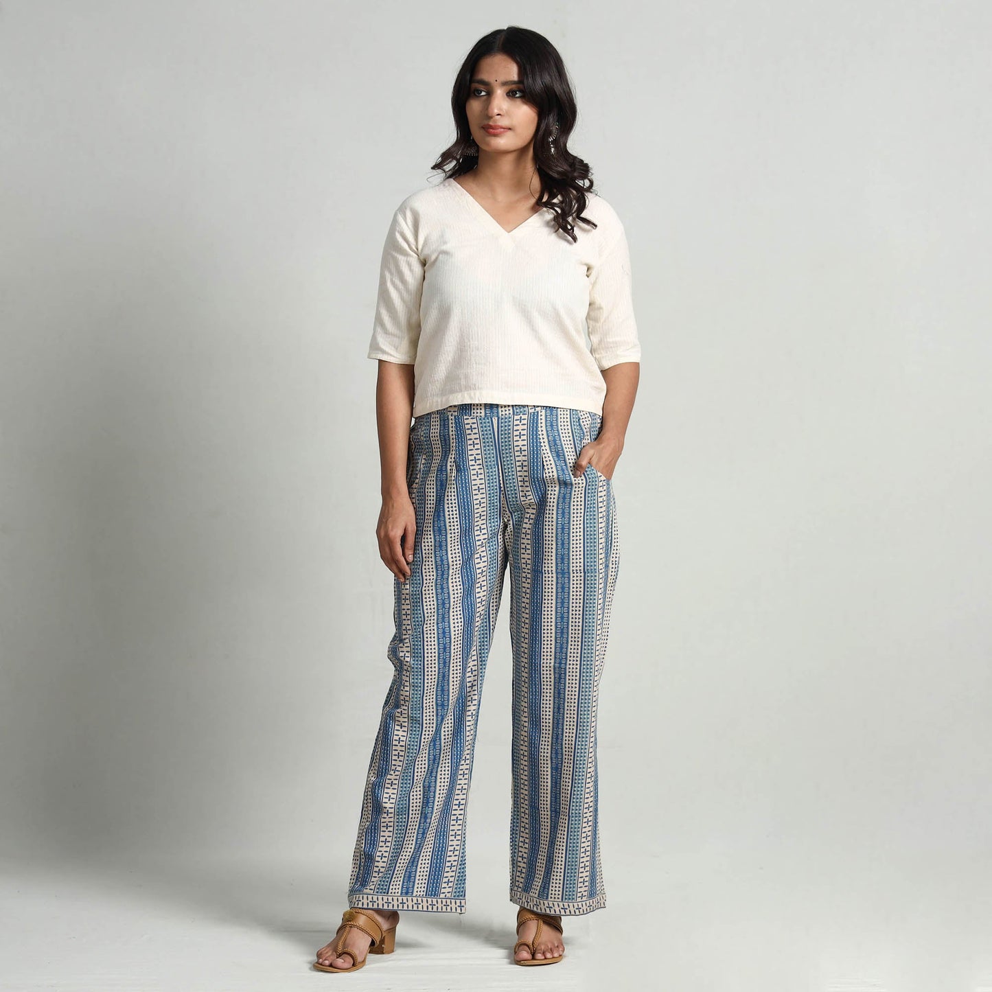  Kalamkari Printed Cotton Elasticated Palazzo Online at iTokri.com