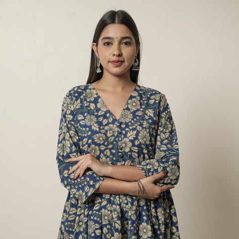  Kalamkari Printed Cotton Flared Kurta For Women