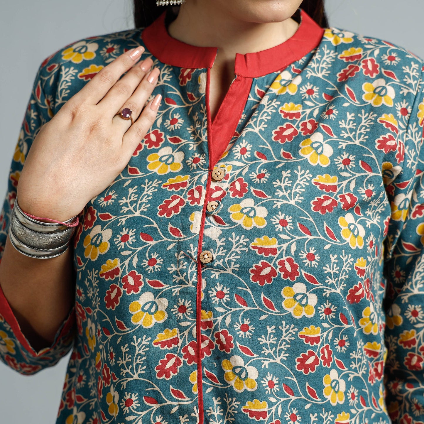  Kalamkari Printed Cotton Flared Kurta For Women