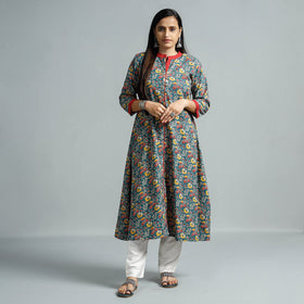  Kalamkari Printed Cotton Flared Kurta For Women