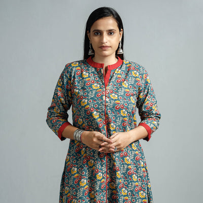  Kalamkari Printed Cotton Flared Kurta For Women