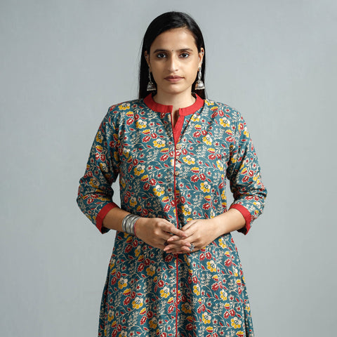  Kalamkari Printed Cotton Flared Kurta For Women