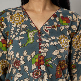 Blue - kalamkari printed cotton kurta - handcrafted