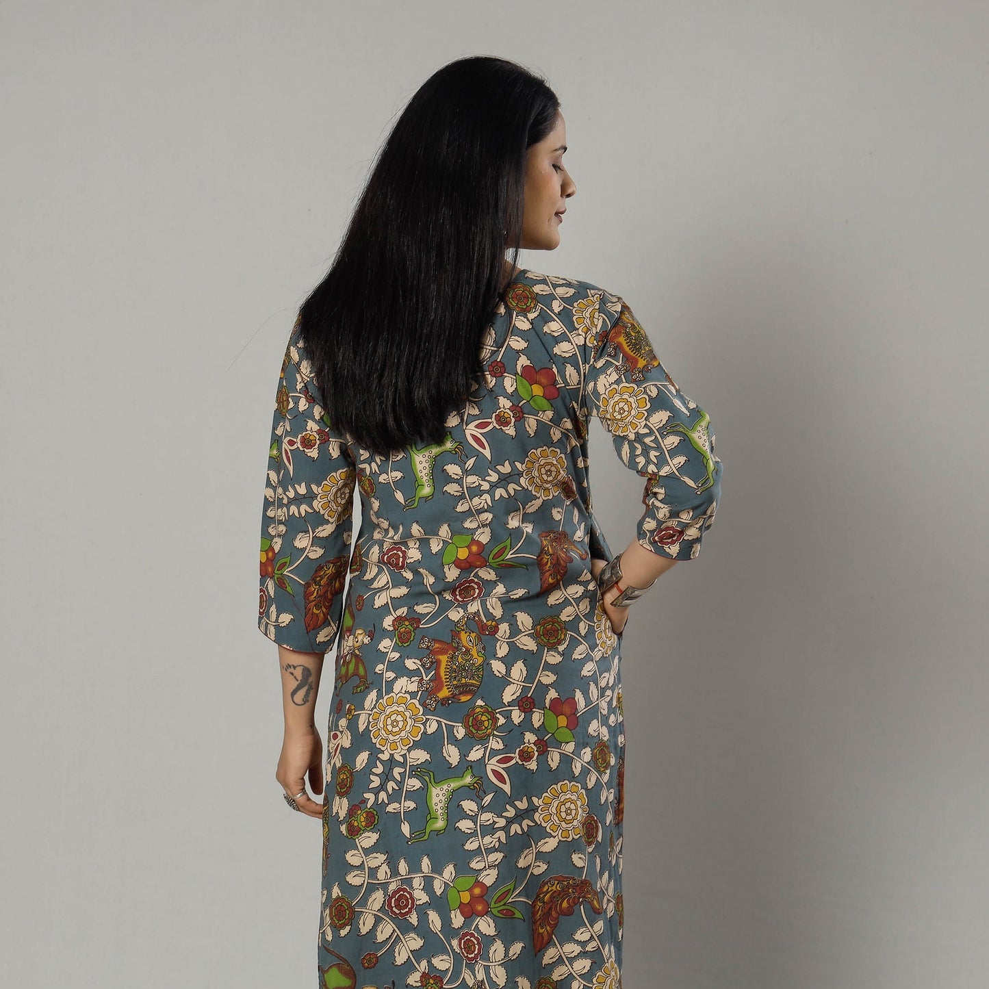 Blue - kalamkari printed cotton kurta - handcrafted