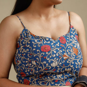 Blue - kalamkari printed cotton stitched blouse