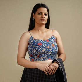 Blue - kalamkari printed cotton stitched blouse