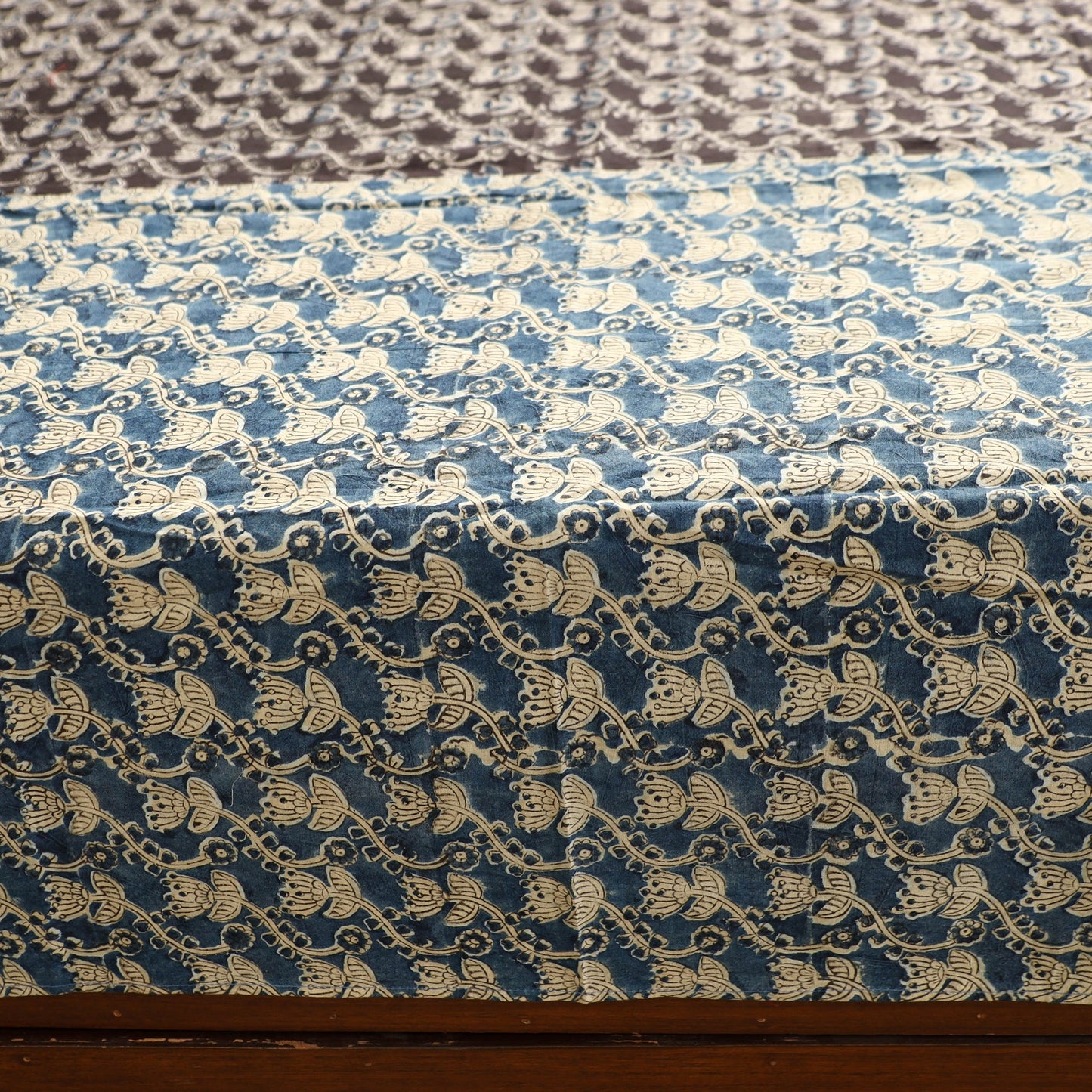 Blue - Kalamkari Block Printed Patchwork Cotton Double Bed Cover With Pillow Covers (108 x 90 in)