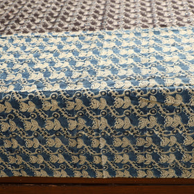 Blue - Kalamkari Block Printed Patchwork Cotton Double Bed Cover With Pillow Covers (108 x 90 in)