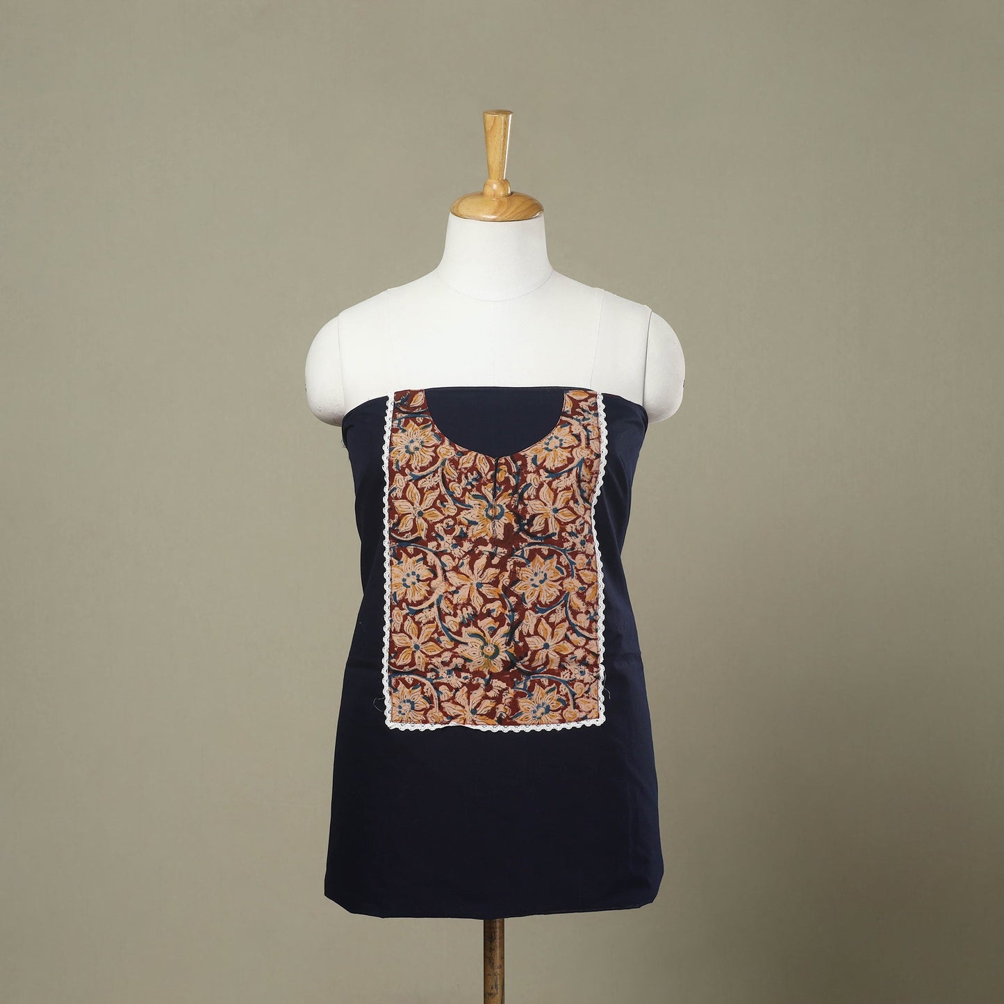 Blue - kanchipuram patchwork cotton unstitched kurta