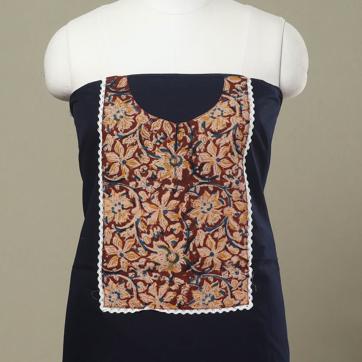 Blue - kanchipuram patchwork cotton unstitched kurta