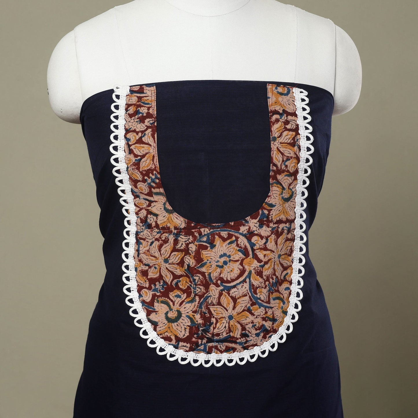 Buy Blue Kanchipuram Patchwork Cotton Kurta Material