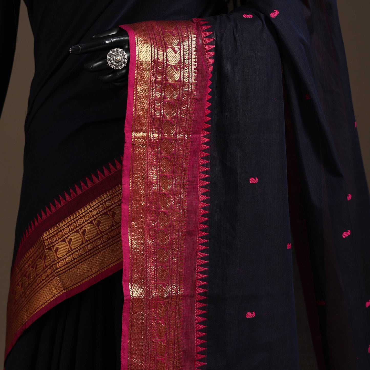 Blue - kandangi buti chettinad cotton saree with border 10