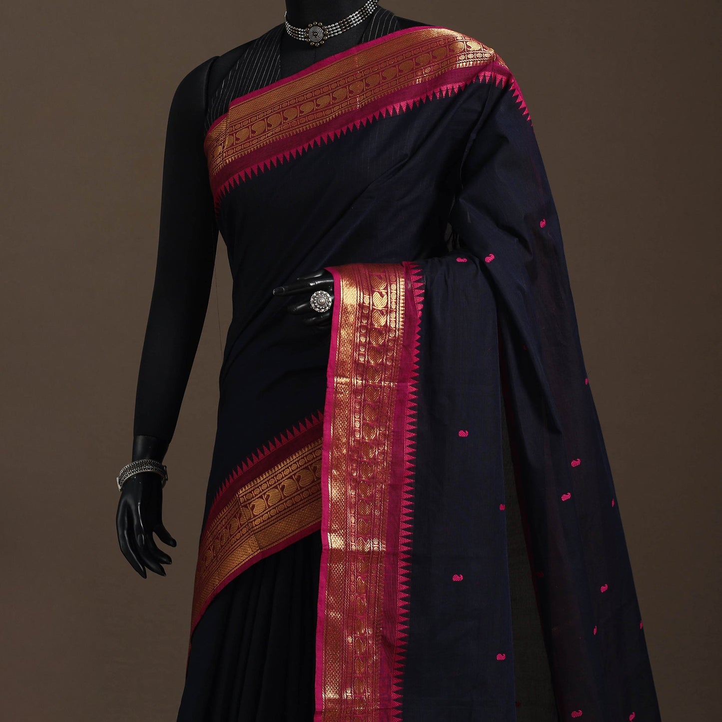 Blue - kandangi buti chettinad cotton saree with border 10