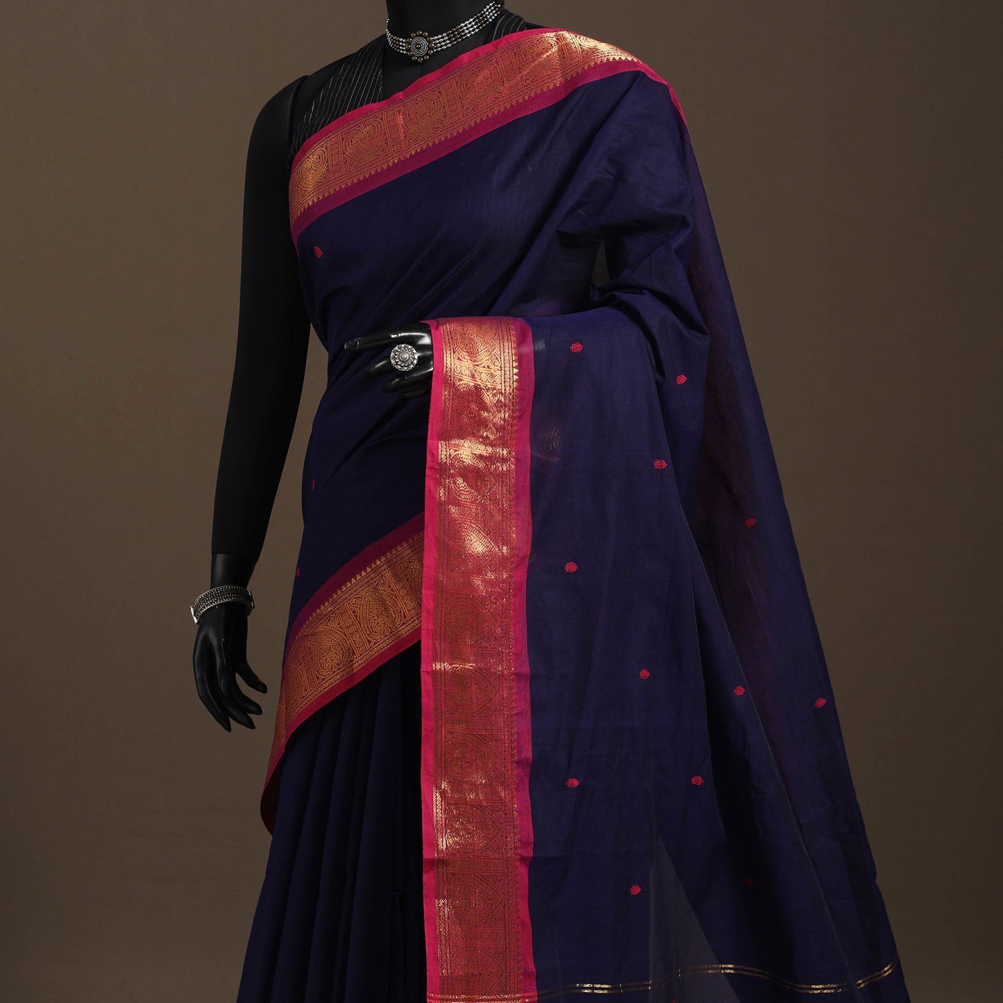 Blue - kandangi buti chettinad cotton saree with border 30