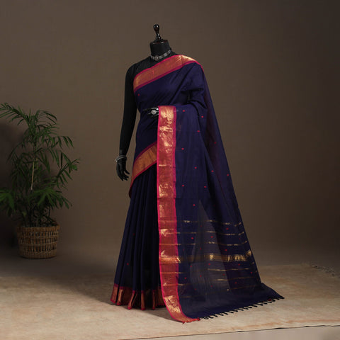 Blue - kandangi buti chettinad cotton saree with border 30