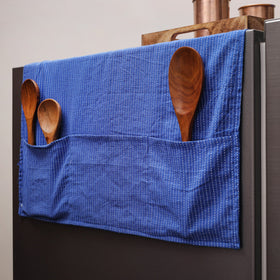 Blue Kantha Stitch Cotton Fridge Cover with Pockets