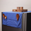 Blue Kantha Stitch Cotton Fridge Cover with Pockets