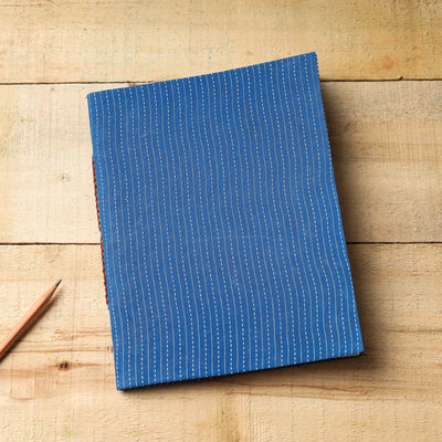 Blue - Kantha Stitch Fabric Cover Handmade Paper Notebook (9 x 7 in)