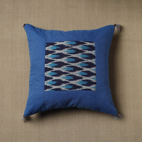 Blue - Kantha Stitch Ikat Cotton Cushion Cover (16 x 16 in) 05
