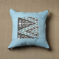  Blue Kantha Stitch Ikat Cotton Cushion Cover (16 x 16 in) 06