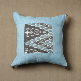  Blue Kantha Stitch Ikat Cotton Cushion Cover (16 x 16 in) 06