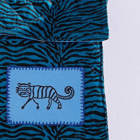 Blue  Kantha Work Block Print Cotton Mobile Sling Bag 