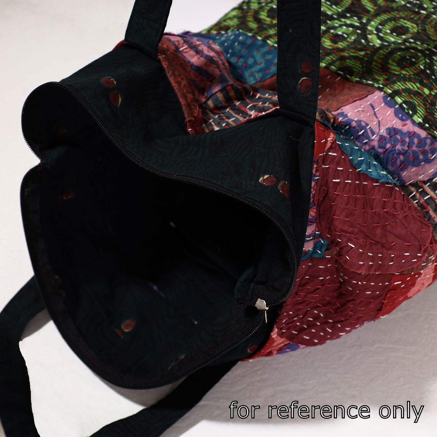 Blue - Kantha Work Block Print Cotton Shopping Bag