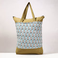 Blue - Kantha Work Block Print Cotton Shopping Bag