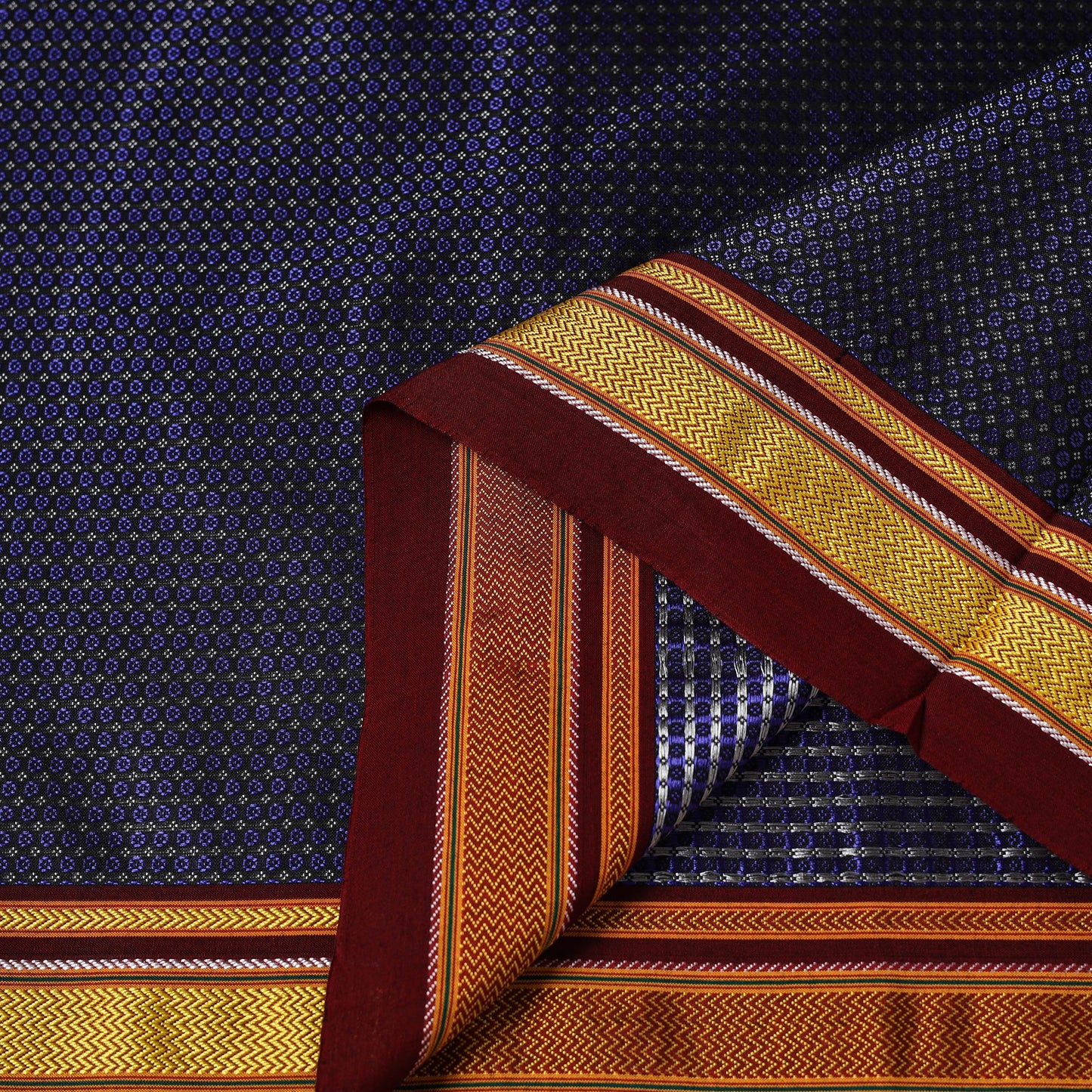 Blue - karnataka weave cotton khun fabric 15 - handcrafted