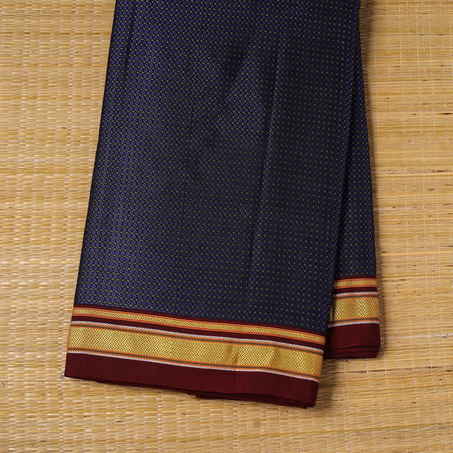 Blue - karnataka weave cotton khun fabric 15 - handcrafted