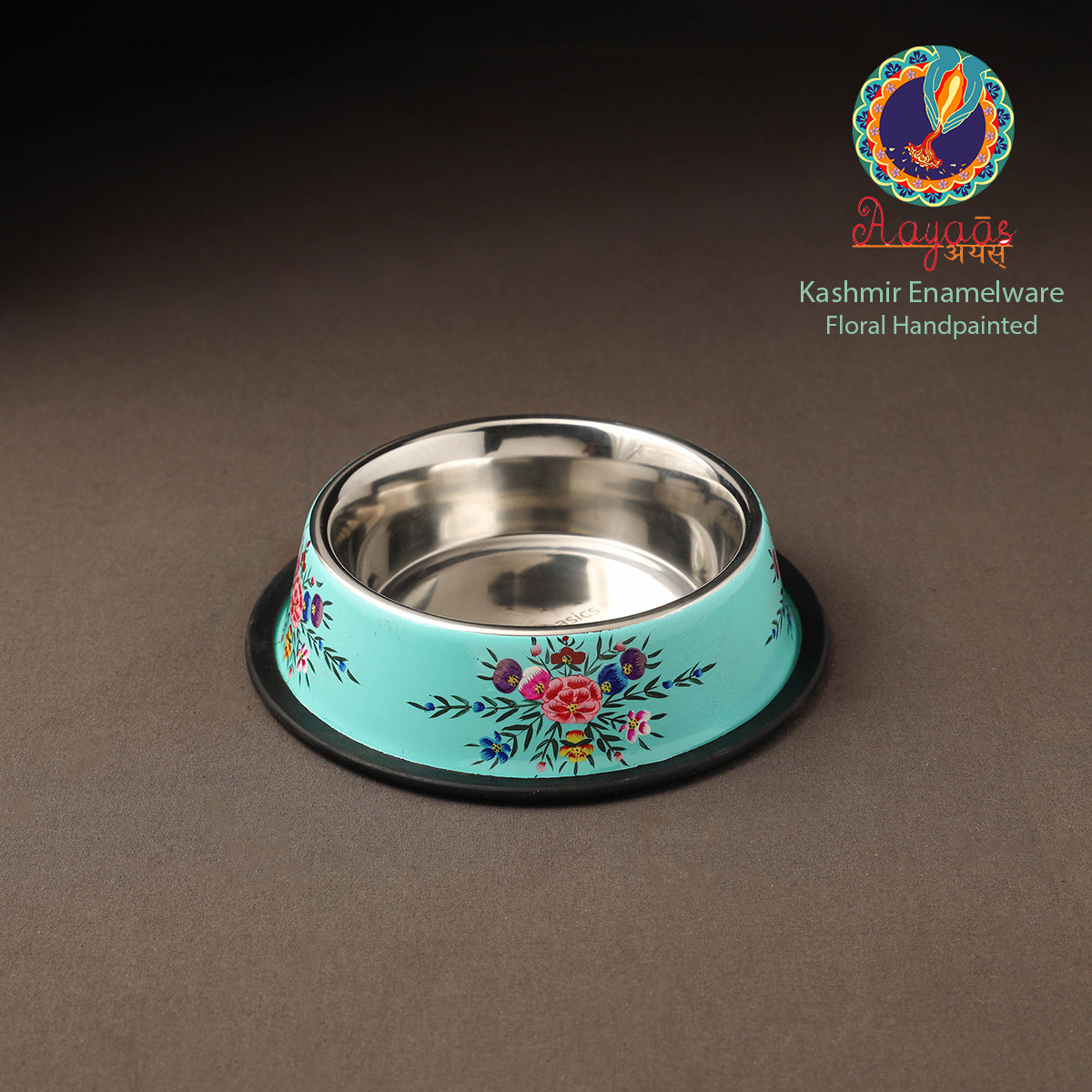Kashmir enamelware floral handpainted stainless steel pet