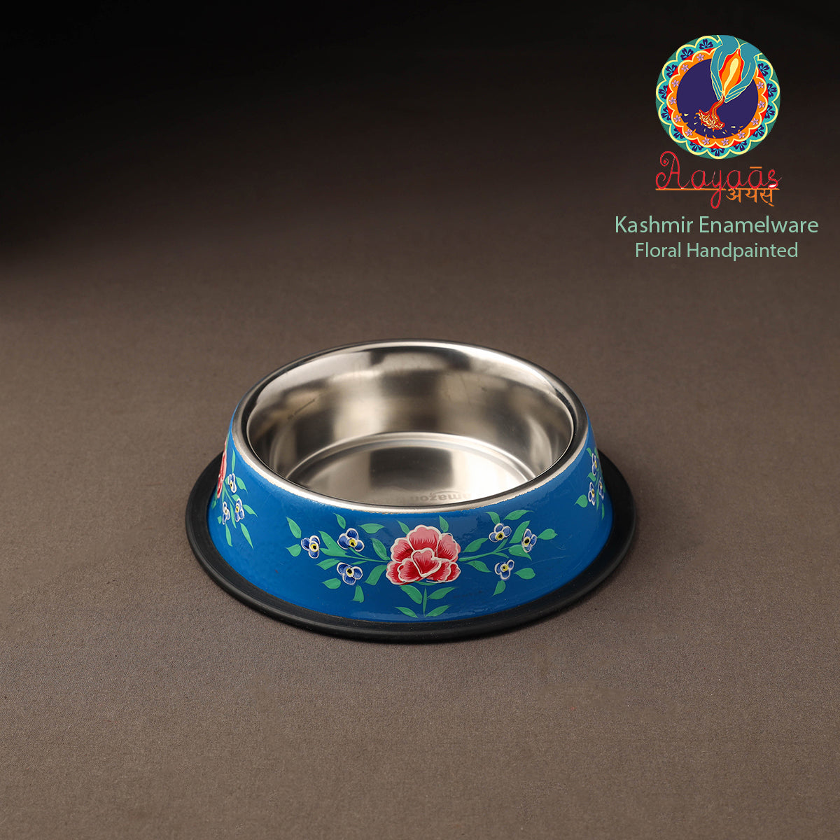 Kashmir enamelware floral handpainted stainless steel pet