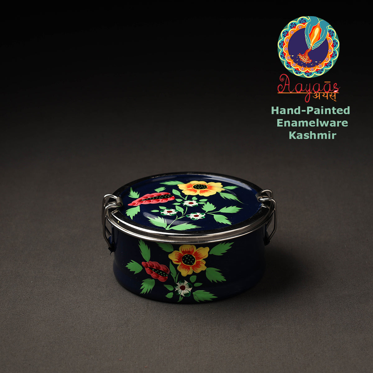 Buy Kashmir Enamelware Floral Handpainted Stainless Steel Round Lunch Box Online l iTokri.com