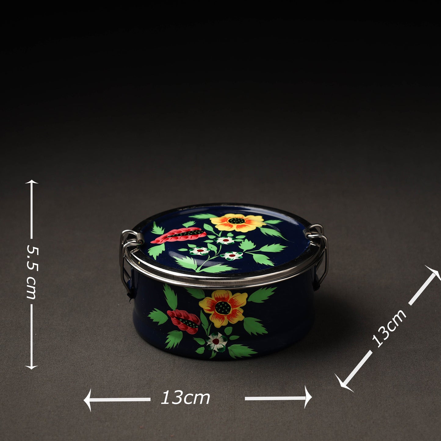 Buy Kashmir Enamelware Floral Handpainted Stainless Steel Round Lunch Box Online l iTokri.com