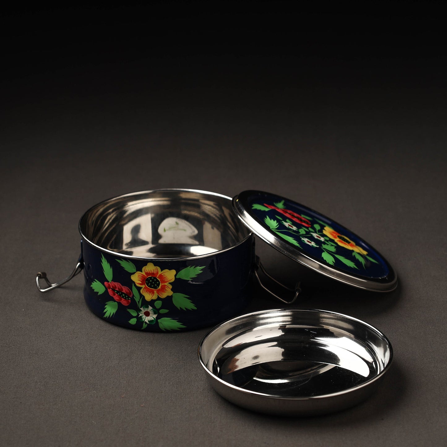 Buy Kashmir Enamelware Floral Handpainted Stainless Steel Round Lunch Box Online l iTokri.com