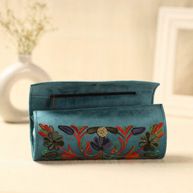 Blue Kashmiri Crewel Hand Embroidery Velvet Clutch