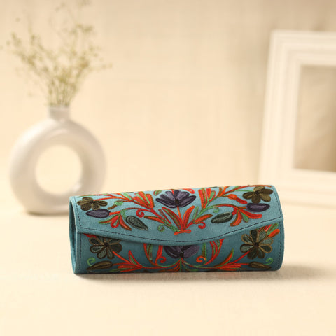 Blue Kashmiri Crewel Hand Embroidery Velvet Clutch