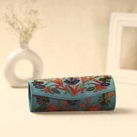 Blue Kashmiri Crewel Hand Embroidery Velvet Clutch