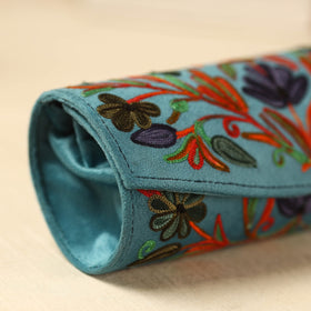 Blue Kashmiri Crewel Hand Embroidery Velvet Clutch