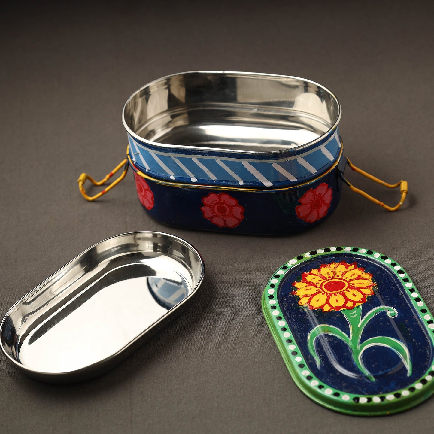 Buy Kavad Handpainted Stainless Steel 2 Tier Capsule Shape Lunch Box (6 X 4 in) 06 Online at iTokri.com