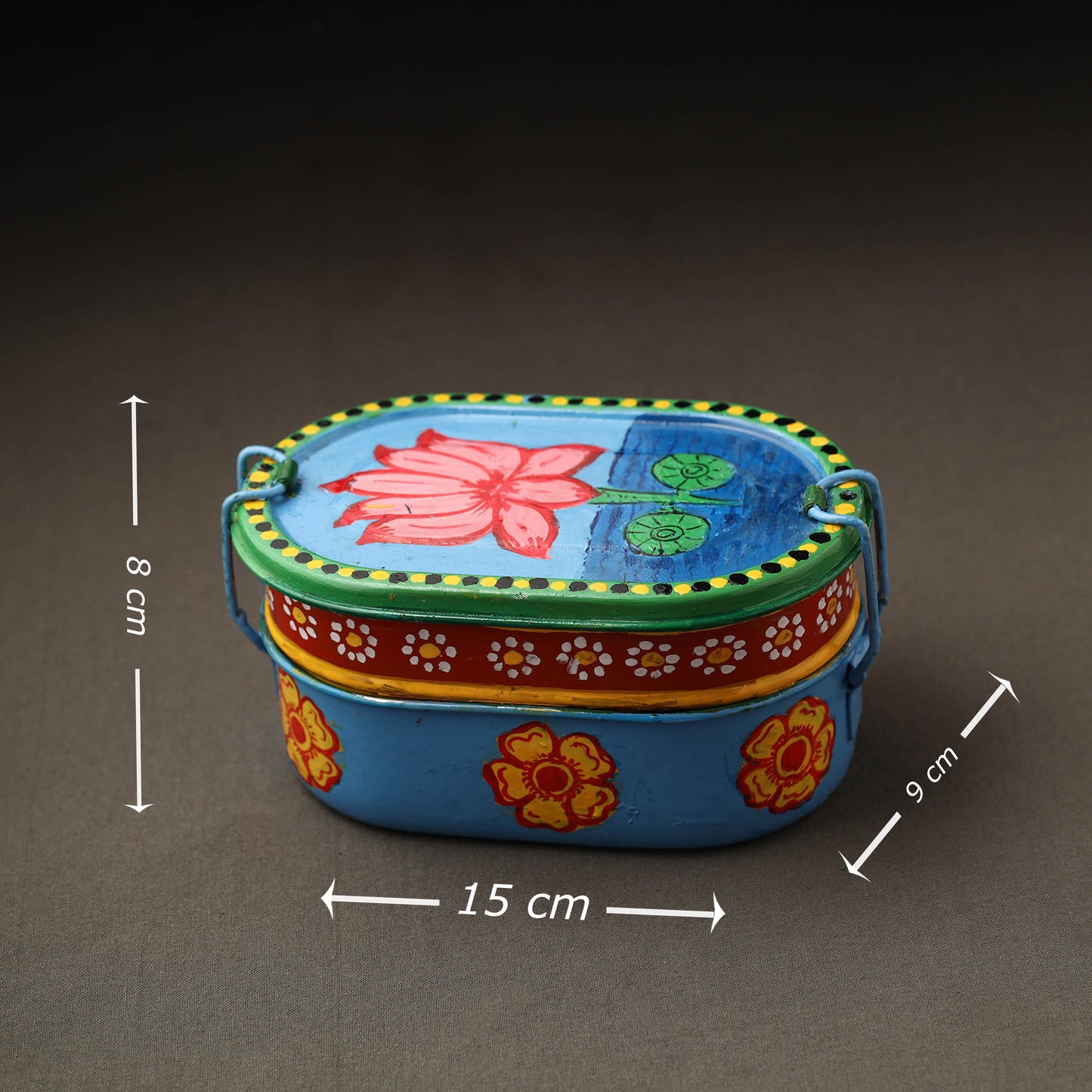 Buy Kavad Handpainted Stainless Steel 2 Tier Capsule Shape Lunch Box (6 X 4 in) 03 Online at iTokri.com