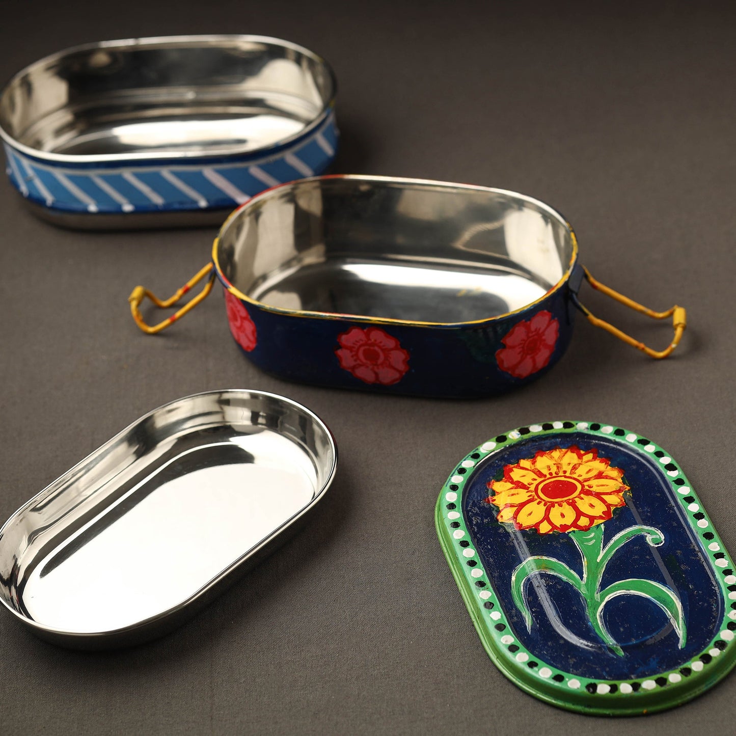 Buy Kavad Handpainted Stainless Steel 2 Tier Capsule Shape Lunch Box (6 X 4 in) 06 Online at iTokri.com