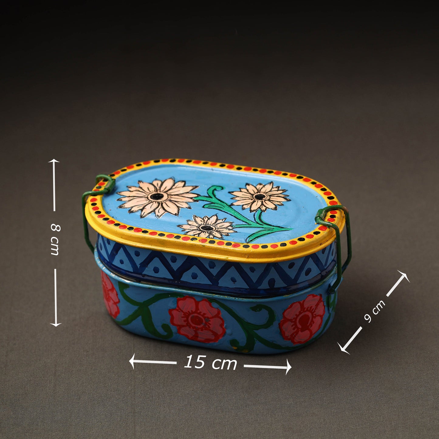 Buy Kavad Handpainted Stainless Steel 2 Tier Capsule Shape Lunch Box (6 X 4 in) 02 Online at iTokri.com