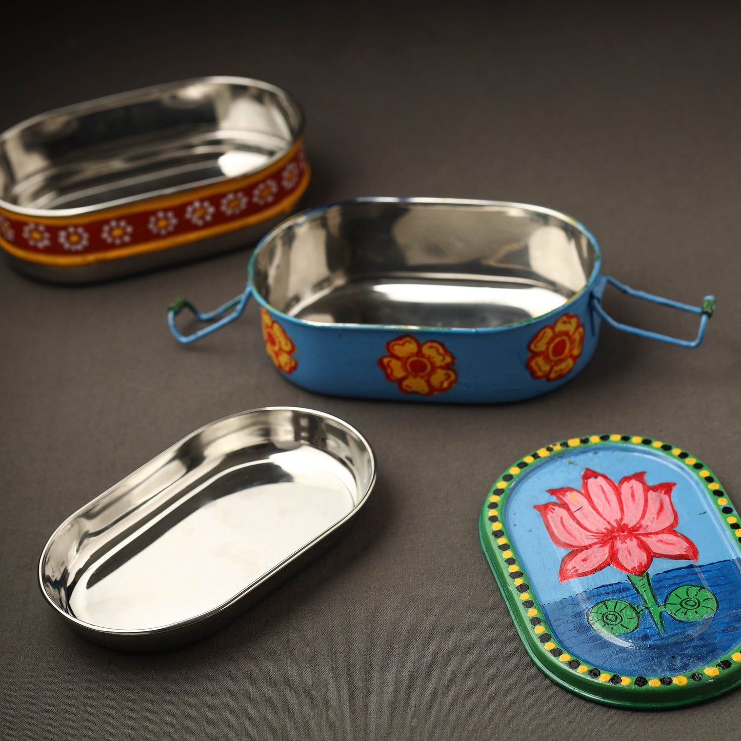 Buy Kavad Handpainted Stainless Steel 2 Tier Capsule Shape Lunch Box (6 X 4 in) 03 Online at iTokri.com