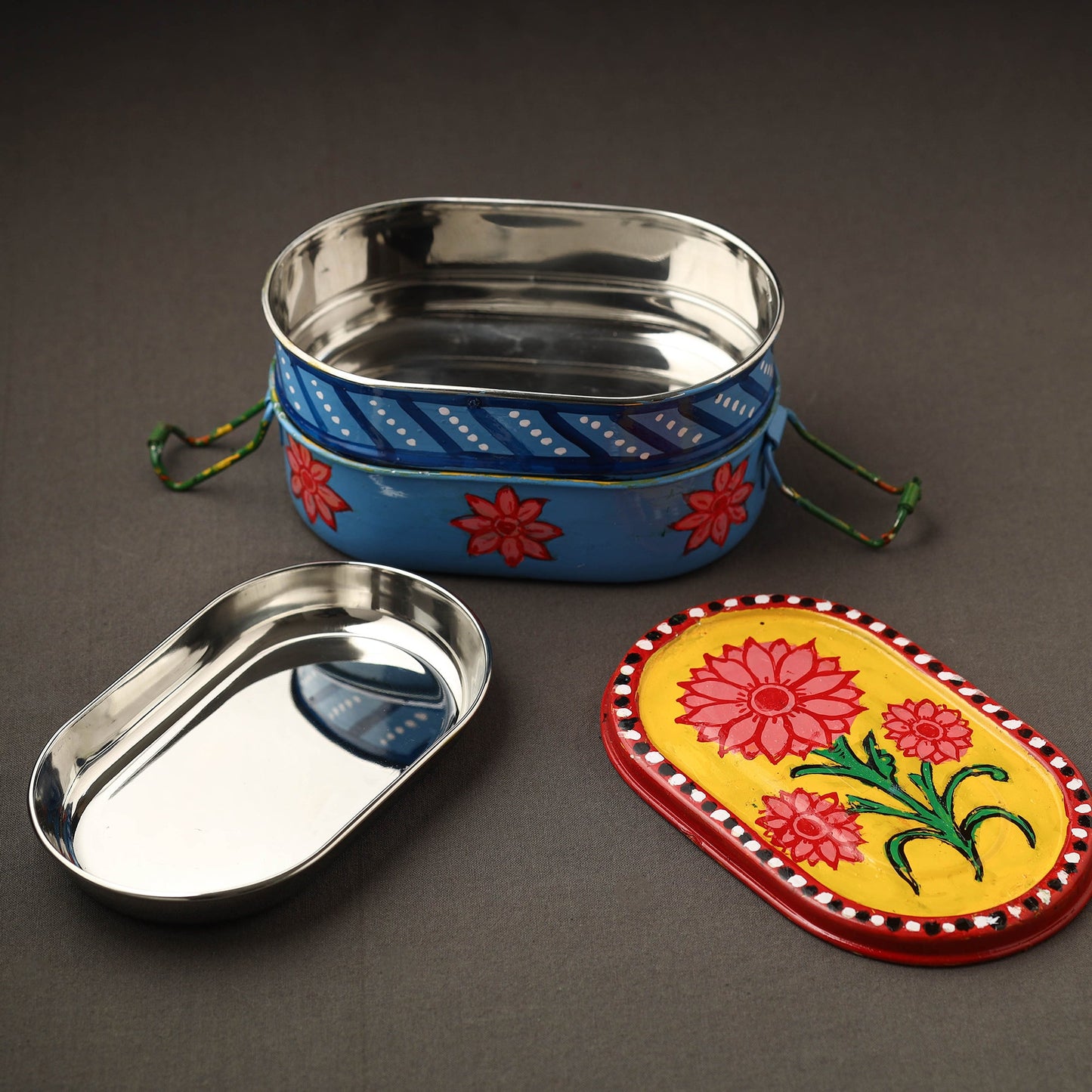 Buy Kavad Handpainted Stainless Steel 2 Tier Capsule Shape Lunch Box (6 X 4 in) 01 Online at iTokri.com
