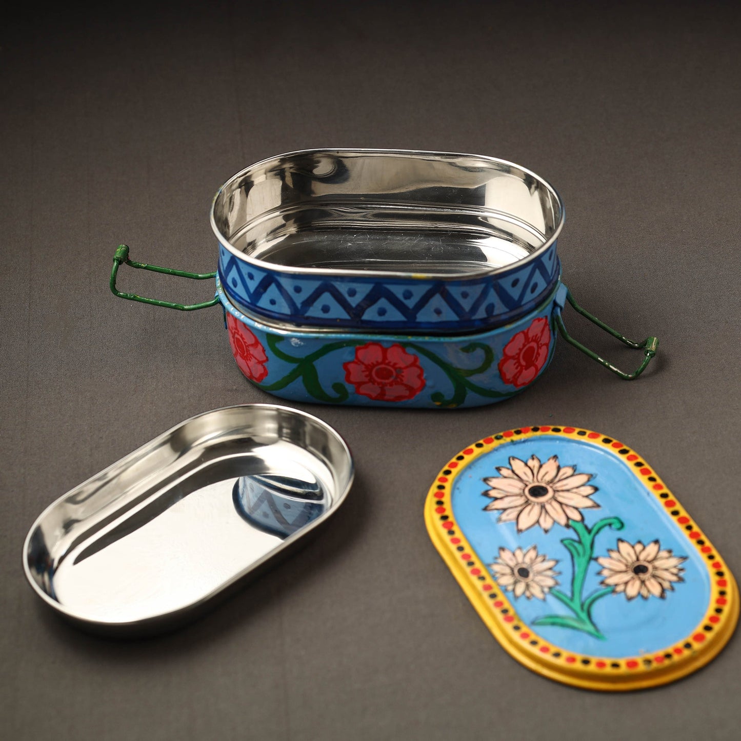 Buy Kavad Handpainted Stainless Steel 2 Tier Capsule Shape Lunch Box (6 X 4 in) 02 Online at iTokri.com